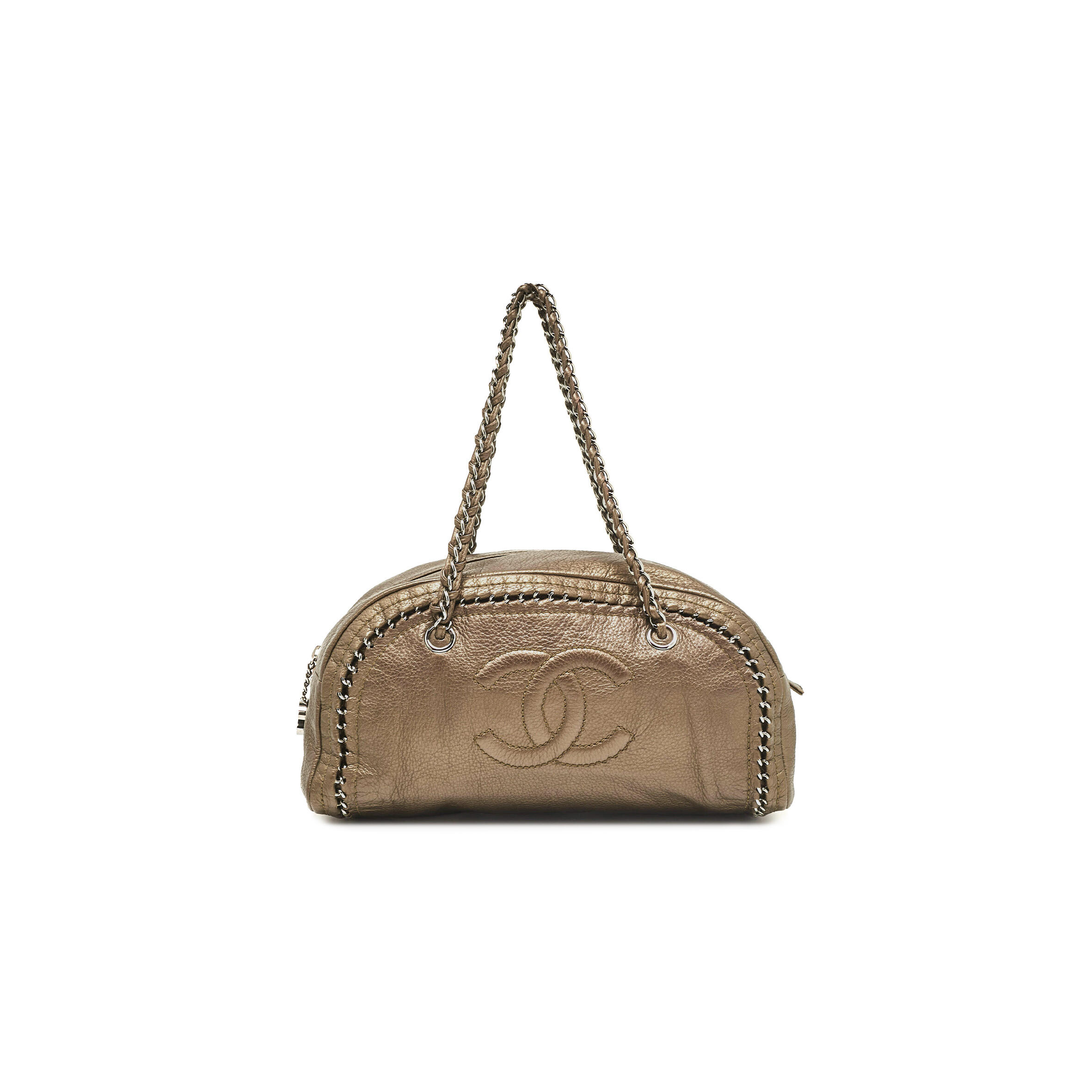 Ch**el metallic grained calfskin luxe ligne bowler bag (33*17*15cm)